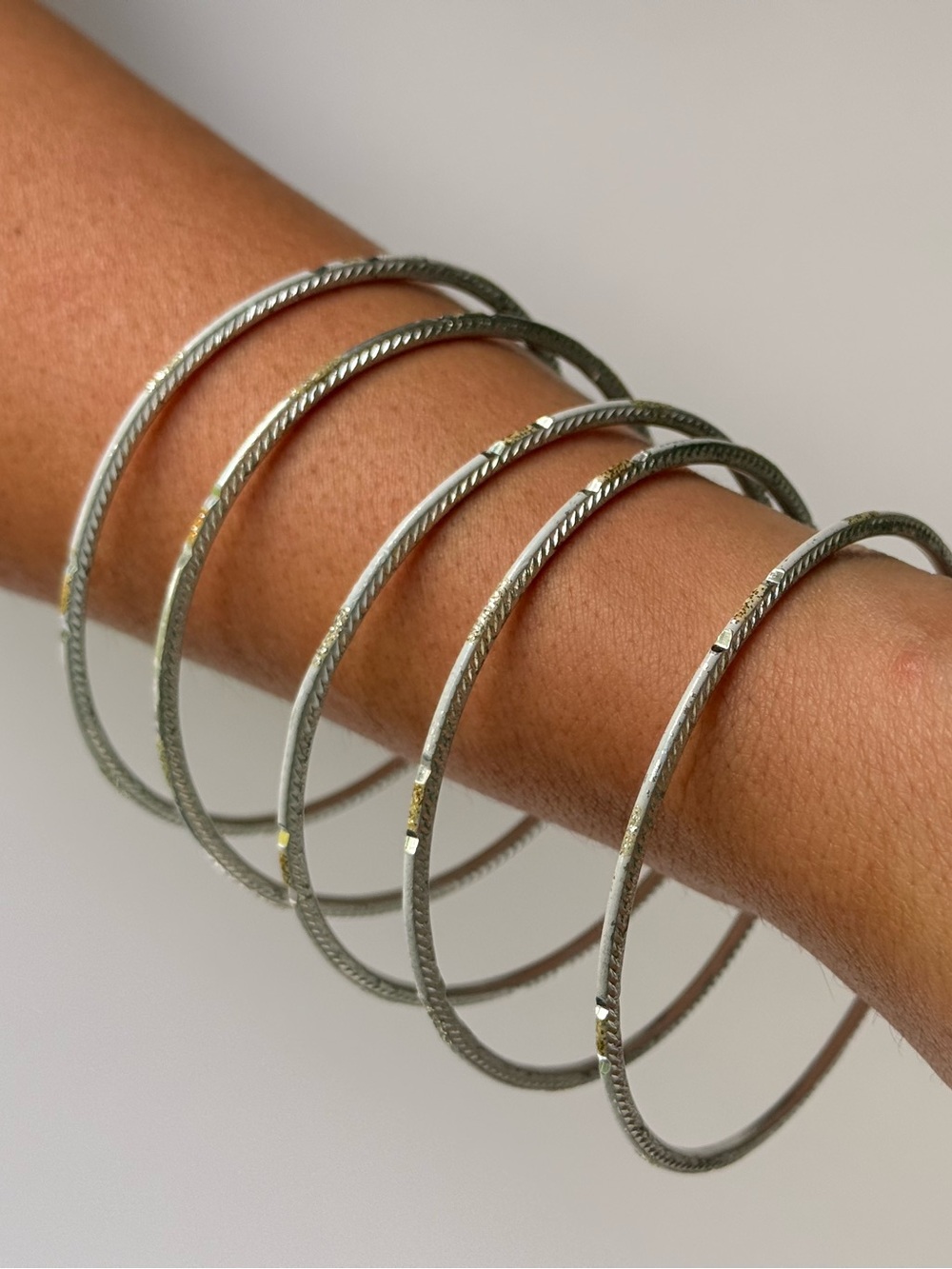 Silver Stackable Bangle Bracelets Set of 5 | Boho Minimal Textured Bangles
